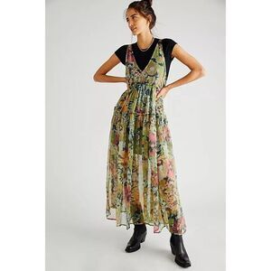 Free People Julianna Maxi Dress Green Misty Combo Large L NEW